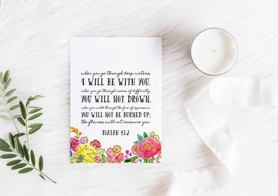 Sympathy Card Printable Pdf With Scripture Isaiah 43 2 Blank Etsy