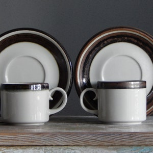 Set of 2 Arabia of Finland Big Karelia Coffee Cup and Saucer Ceramic 1970 s Design Anja Jaatinen Winquist