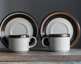 Set of 2 Arabia of Finland Big Karelia Coffee Cup and Saucer Ceramic 1970 s Design Anja Jaatinen Winquist
