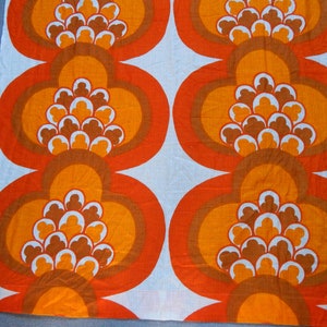Scandinavian Vintage Orange/ Yellow Flower Fabric Decorative Fabric Home Decor Curtain Printed Retro Fabric Textile, 1970-s (123 x 154 cm)