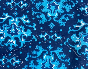 Tela de franela de algodón vintage, azul, estampada, para decoración del hogar. Algodón suave, estilo retro. Fabricada en la URSS. Textil, década de 1970 (82 x 395 cm).