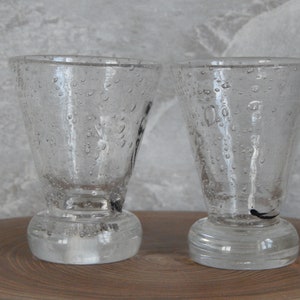 Set of 2 Scandinavian Vintage Hand Made Shot Glass vodka Glass, 1970-s Collectible Rustic Bubble Glass