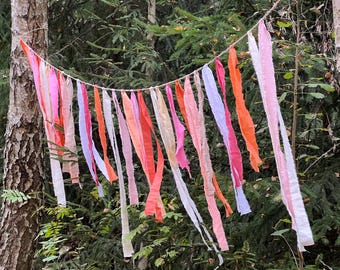 Party Decor/ Fiesta Tassel Bunting Multicoloured Wedding Garland Rag Bounting Rainbow Garland Ribbon Bunting each Meter includes 12 Tassels