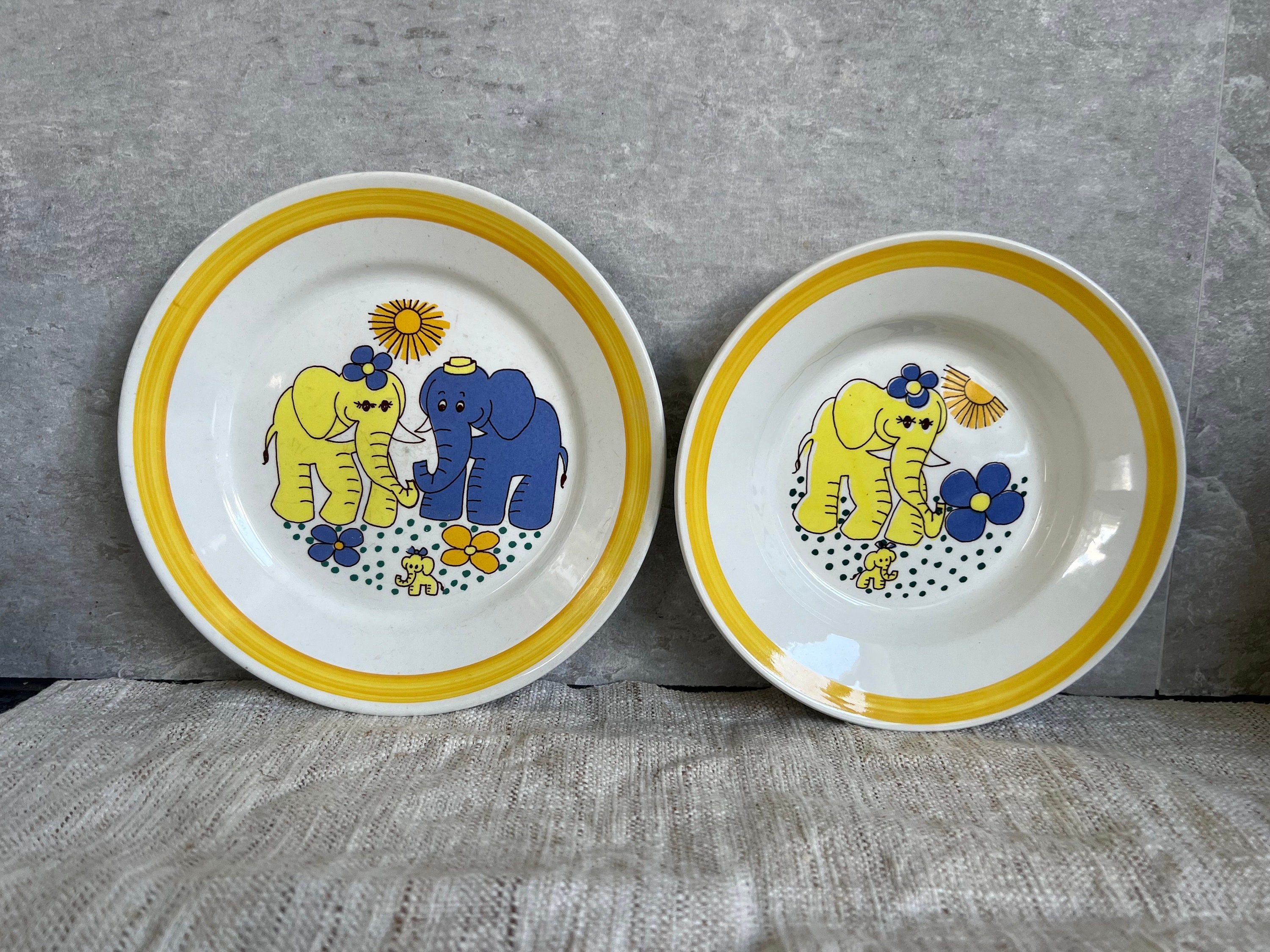 Set of 2 Vintage Stavangerflint Inger Waage Kids Plate and Bowl