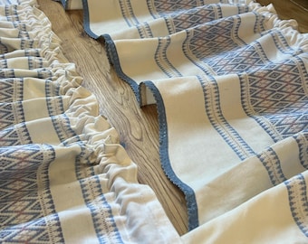 Set of 2 Vintage Swedish Blue/ Pink/ white Pattern Fabric Valance Window Treatment Pelmet Cafe curtain Cotton Textile