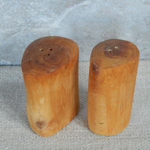 Set of 2 Scandinavian Vintage hand made Salt Cellar Wooden Kitchen Decor Food Container