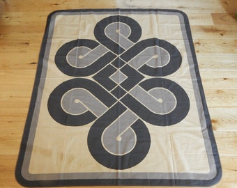 NOS Danish Vintage Huge Celtic Knot Pattern Brown Tablecloth Home Decor Printed Retro Fabric 100% Cotton Textile  (137 x 177 cm)