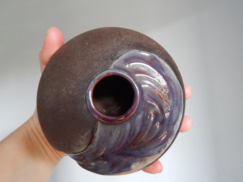 Scandinavian Vintage Vase Vintage Brown Purple Vase Stoneware 1960 s image 4