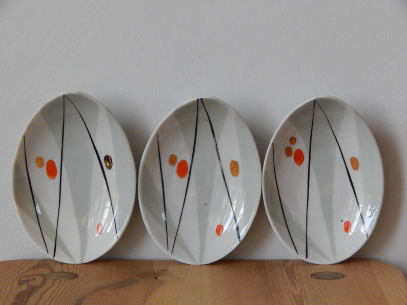 Set of 3 Soviet Vintage Hand Painted Serving Plate Vintage Cake Plate Made in USSR Russian Design 1960 s RPR