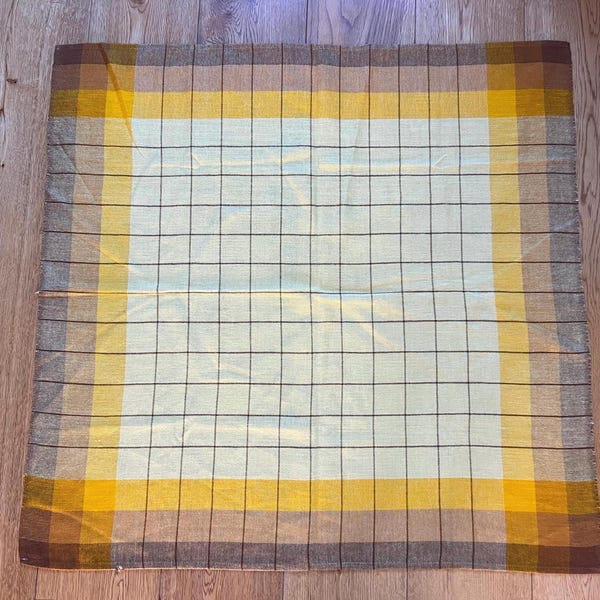 Scandinavian Vintage Polyester Tablecloth 70s Swedish Table Cloth Yellow Brown Colors Made in Sweden 90 x 86 cm ( 35.4" x  33.8")
