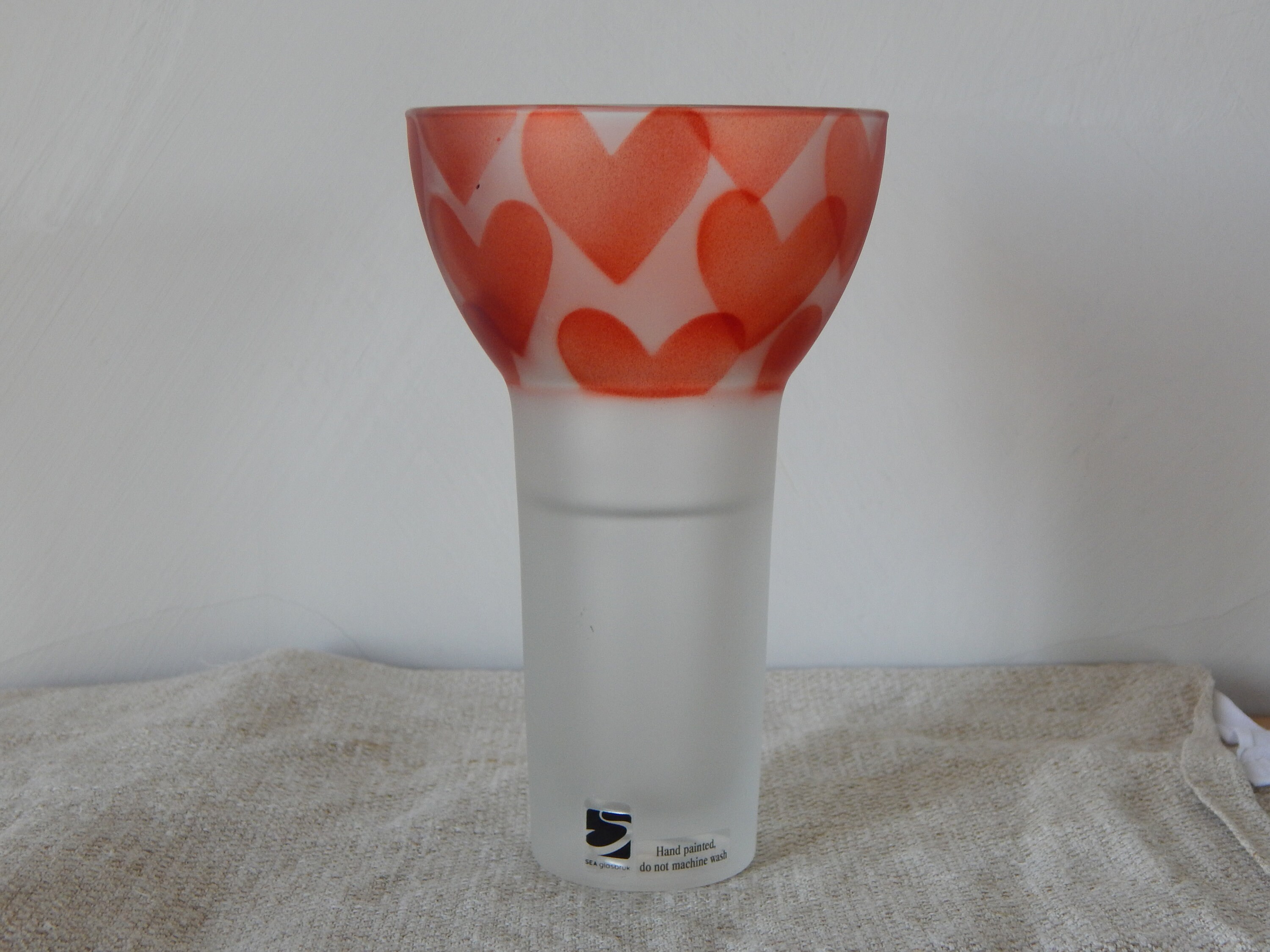 Sea Glasbruk Sweden Vase Vintage Hand Painted Heart Art Glass Vase