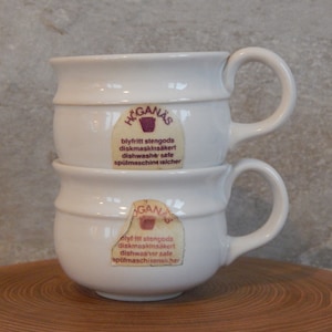 スカンジナビアのエスプレッソカップ 2 個セット Höganäs Keramik Stoneware ホワイト光沢のある小さなコーヒーカップ Höganäs スウェーデン製