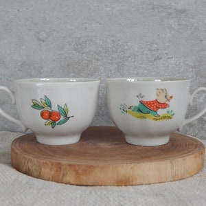 Set of 2  Vintage Kids Coffee Tea Cup Dulyovo Porcelain Manufacture  1970 s