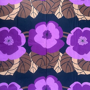 Set of 2 Scandinavian Vintage Big Purple Flower Fabric Curtain Decorative Fabric Home Decor Retro Fabric Textile, 1970-s