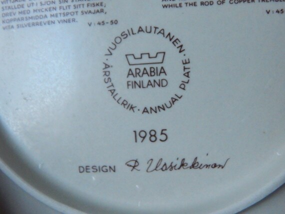 Arabia of Finland Annual Plate Decorative Plate Designed by Raija