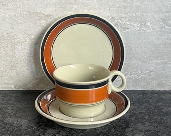 *送料無料* Hoganas Keramik SAVOY カップ＆ソーサー ホガナス*スウェーデン*北欧*ビンテージ HOGANASKERAMICホガナスケラミックダブルハンドルスープカップ2個