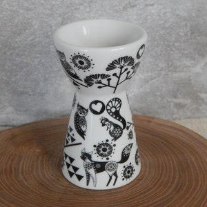 Vintage Sagaform Sweden Ceramic Egg Cup Black and White