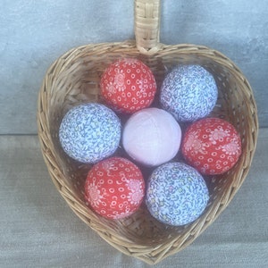 Set of 7 Rag Balls for Valentines Day Decor Decorative Orbs Fabric Covered Spheres Dining Table Centerpiece Rag Ball Bowl Filler Farmhouse