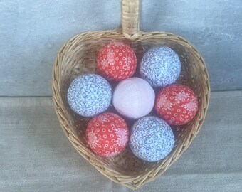 Set of 7 Rag Balls for Valentines Day Decor Decorative Orbs Fabric Covered Spheres Dining Table Centerpiece Rag Ball Bowl Filler Farmhouse