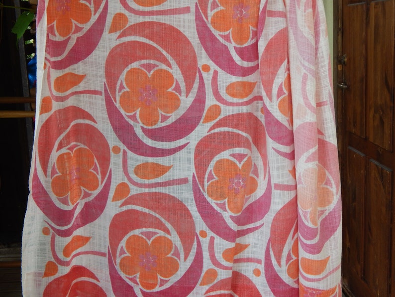 Scandinavian Vintage Pink/ Orange Flower Fabric Decorative Etsy