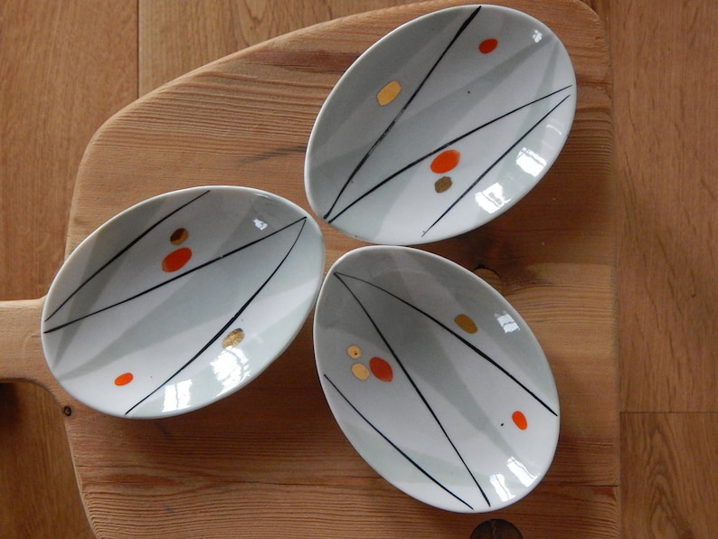 Set of 3 Soviet Vintage Hand Painted Serving Plate Vintage Cake Plate Made in USSR Russian Design 1960 s RPR