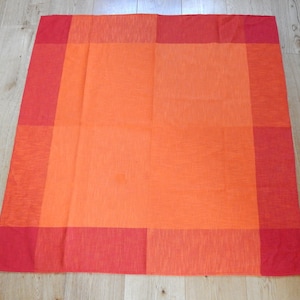 Hand Made Vintage Finnish Tablecloth 70s Linen Table Cloth red Orange Colors Scandinavian Home Decor