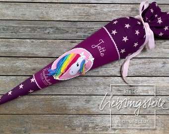 School cone unicorn with rainbow mane berry colors with stars