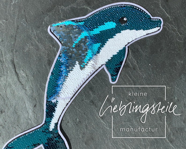 Dolphin patch iron-on image reversible sequins iron-on appliqué sticker image 5