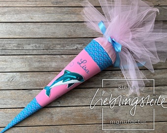 School cone dolphin waves with tulle pink