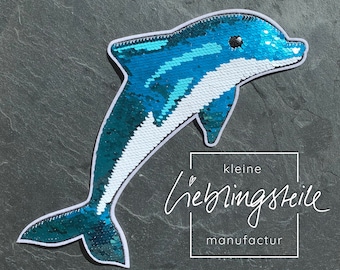 Delfin Aufnäher Bügelbild Wendepailletten Aufbügler Applikation Sticker