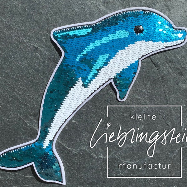 Delfin Aufnäher Bügelbild Wendepailletten Aufbügler Applikation Sticker
