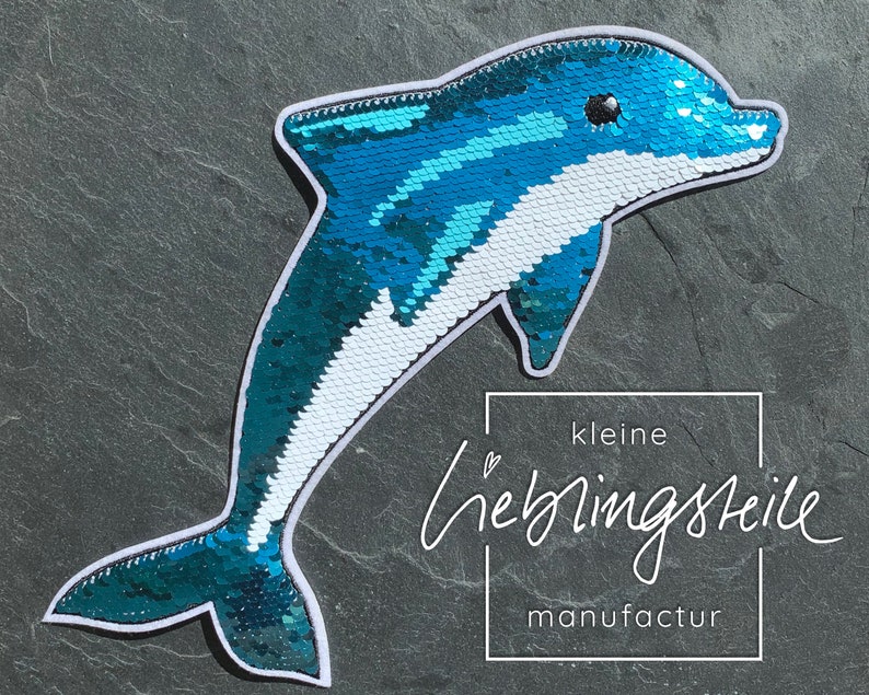 Delfin Aufnäher Bügelbild Wendepailletten Aufbügler Applikation Sticker Bild 1