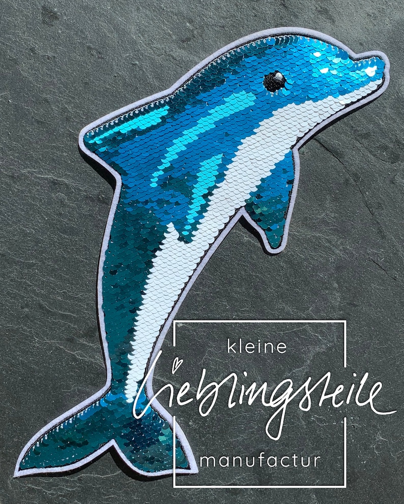 Delfin Aufnäher Bügelbild Wendepailletten Aufbügler Applikation Sticker Bild 2