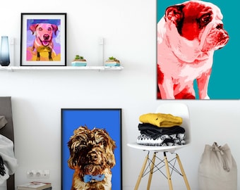 Dog portrait custom, Pop art style dog portrait, Quirky pet portrait, Funny dog portrait, Gift for pet lovert, Dog portrait from photo