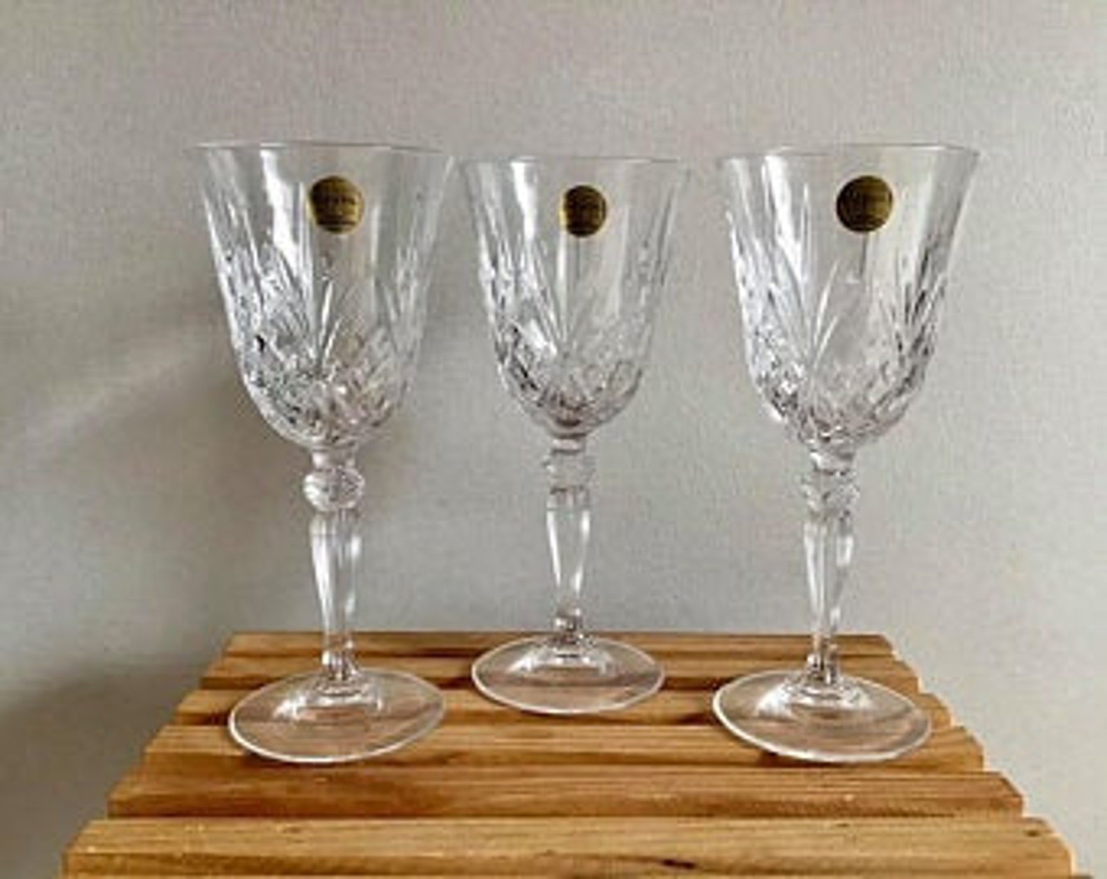 3 CAPRI Crystal Wine glasses Cut Lead Crystal Glass Set Etsy