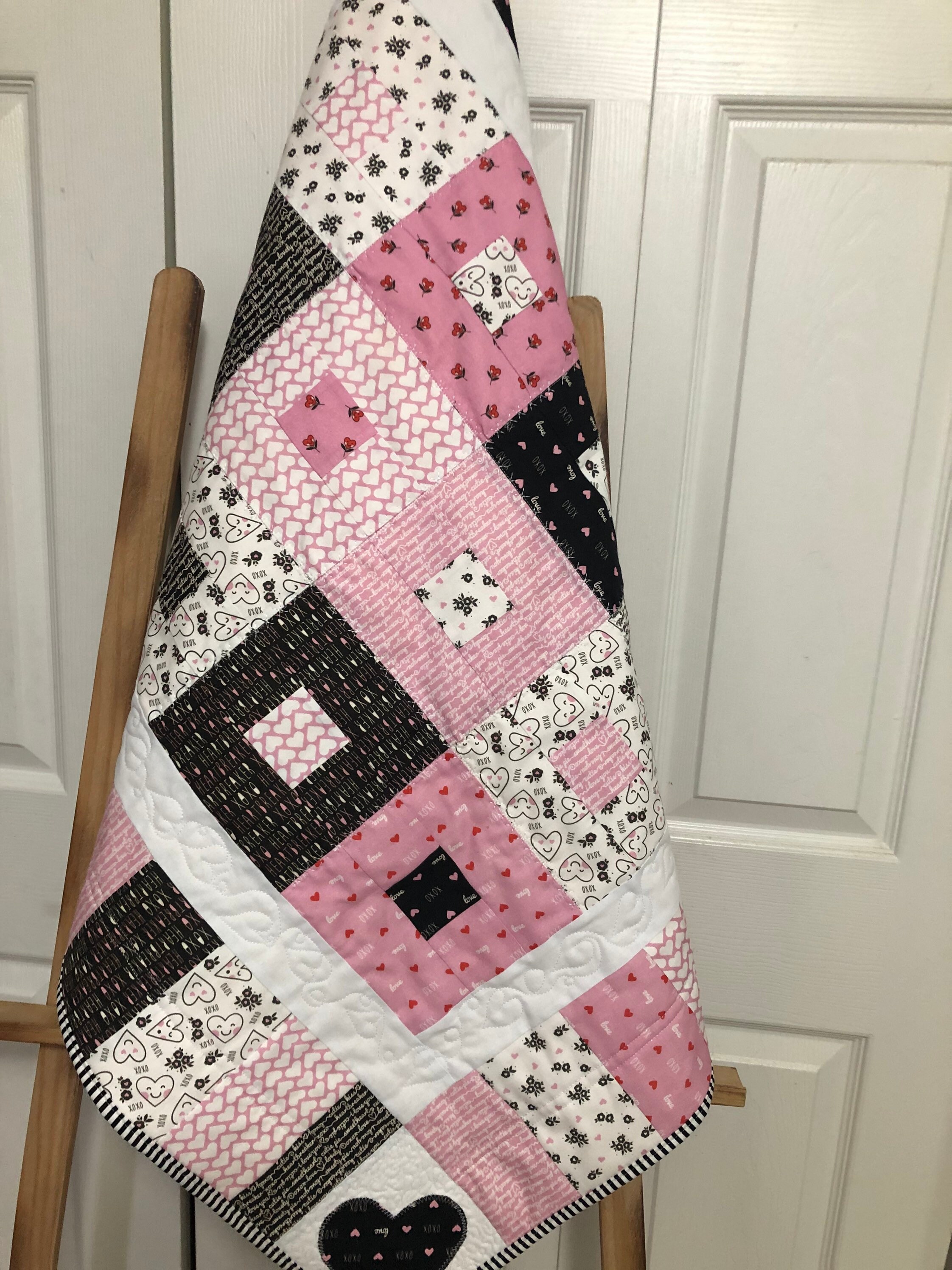 Pink and Black Baby Quilt Etsy