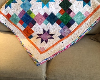 Batik Summer Quilt: Multicolor Accent Quilt (68x66 inches