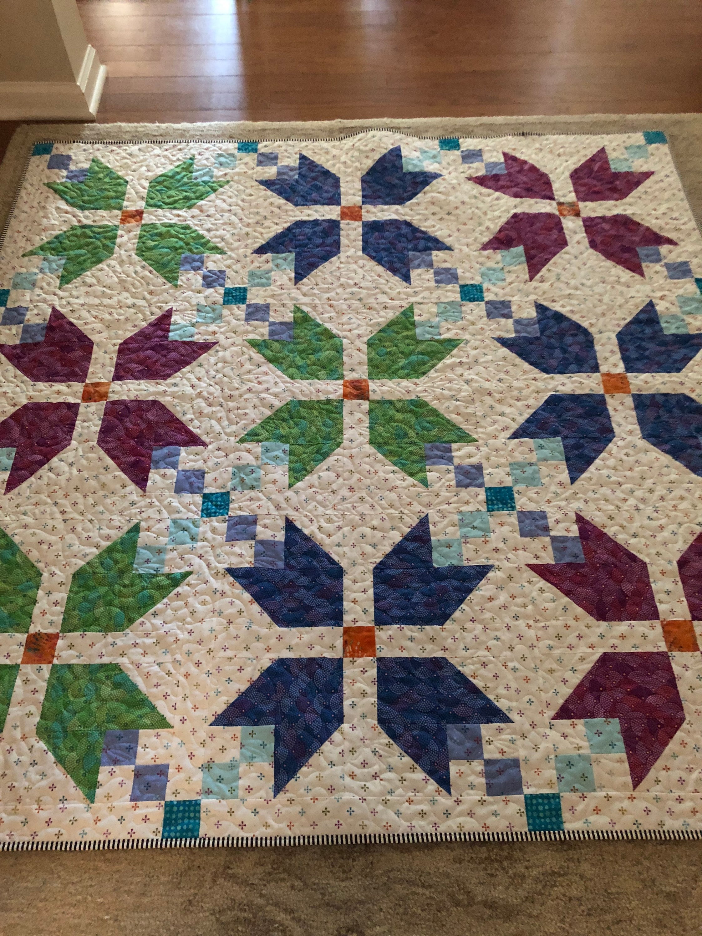 Summer Colorful Quilt has Turquoise Backing Fabric