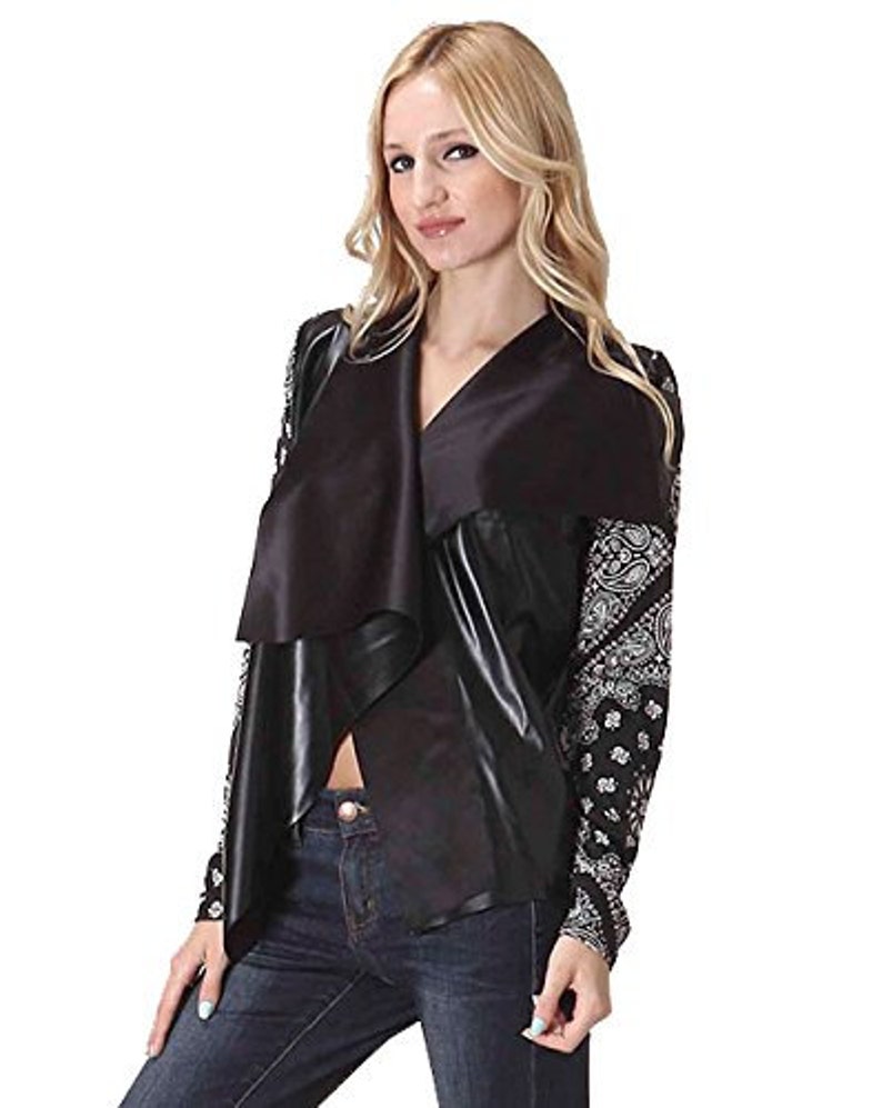 Women S Faux Leather D Front Paisley Light Weight Jacket