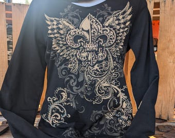 Fleur De Lis Embellished Long Sleeve Shirt With Hoodie - Etsy