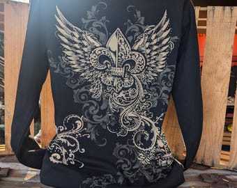 Fleur De Lis Embellished Long Sleeve Shirt With Hoodie - Etsy