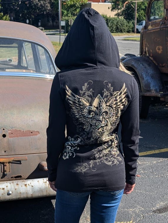 Fleur De Lis Embellished Long Sleeve Shirt With Hoodie - Etsy