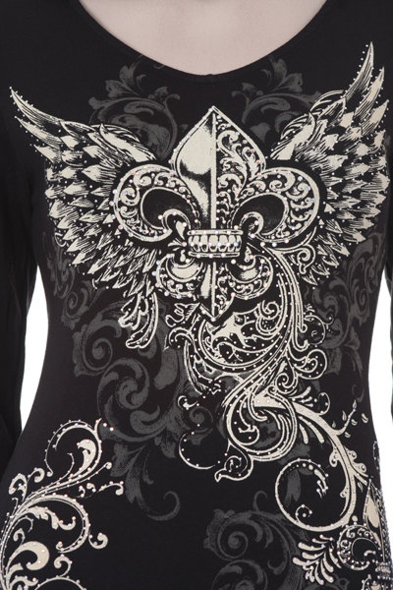 Fleur De Lis Embellished Long Sleeve Shirt With Hoodie Etsy