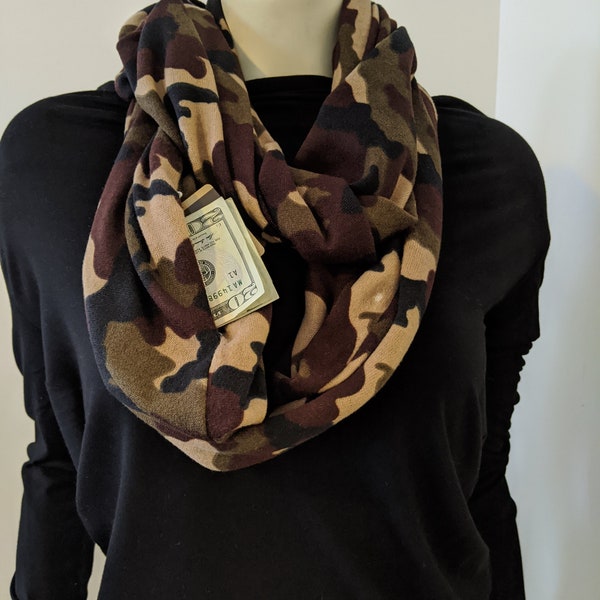 Infinity Camo Army Print Scarf with Hidden Pocket