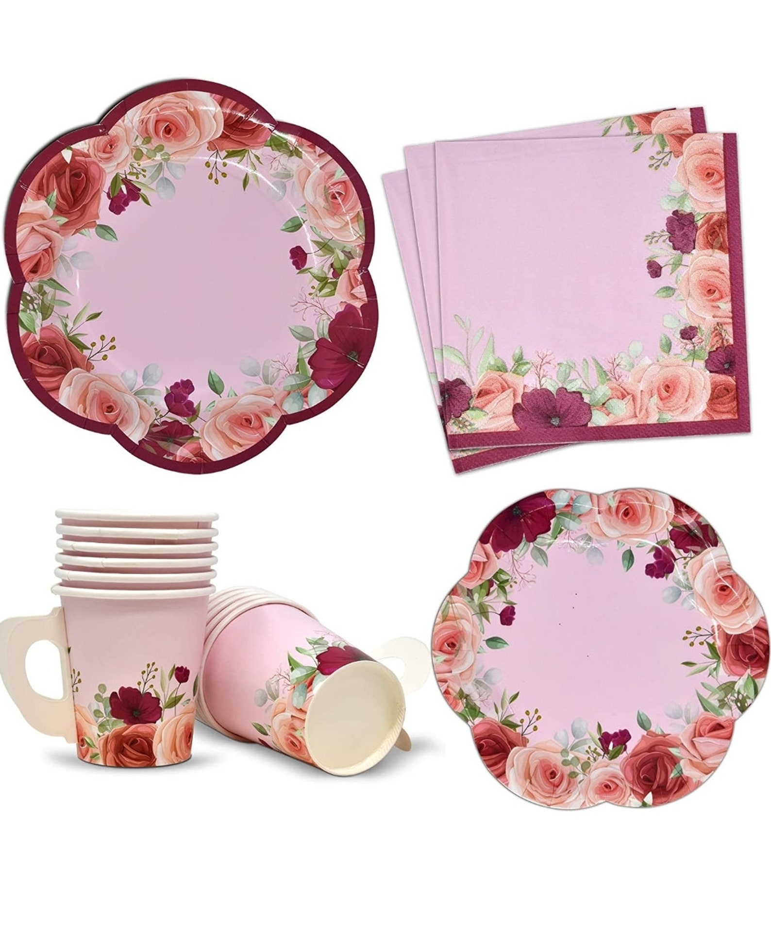 24 Disposable Tea Cups and Saucers Sets Floral Design 7 Etsy