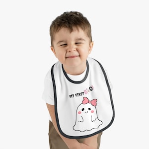 My First Boo! Ghost Baby Bib: Halloween Apparel, Cotton Velcro Closure
