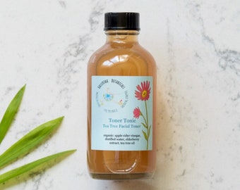 Balancing Tea Tree Toner | Natural Facial Toner with Elderberry & Apple Cider Vinegar for Fresh, Healthy-Looking Skin, (4oz), gift for her