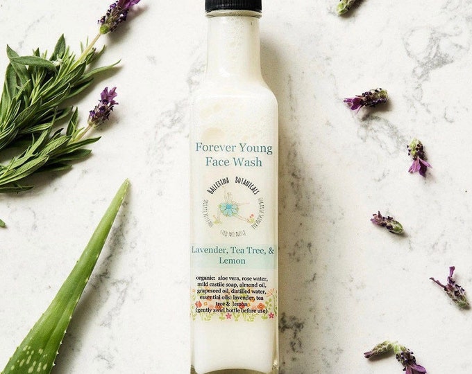 Organic Face Wash | Facial Cleanser With Lavender, Tea Tree, & Lemon for Sensitive Skin, Dry Skin (8 oz) | Vegan Face Wash