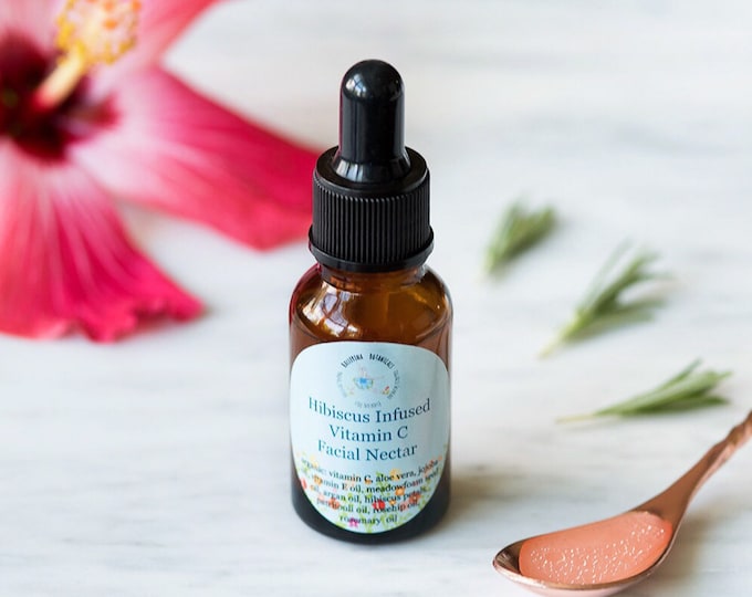 Organic Vitamin C Serum, Hibiscus Rosehip Rosemary Oil, Mature Skin Facial Serum, Natural Serums, Botanical Vitamin C Face Serums