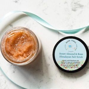Organic Pink Himalayan Salt Scrub, Detox Body Scrub with Sweet Almond Oils, Rose Essential Oil Salt Scrubs, Natural Salt Scrub for Dry Skin